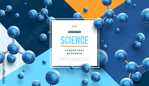 Science banner with blue molecules