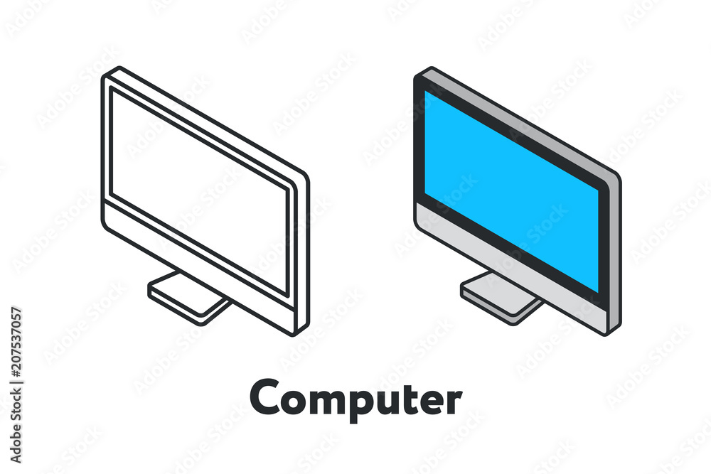 Isometric Computer Monitor Screen Display Minimal Flat Line Outline Stroke Icon Isometric Computer Monitor Screen Display Minimal Flat Line Outline Stroke Icon