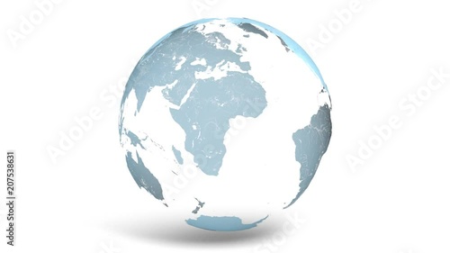 A stylized seamless looping animation of just the continents of the Earth in blue rotating on a white background.