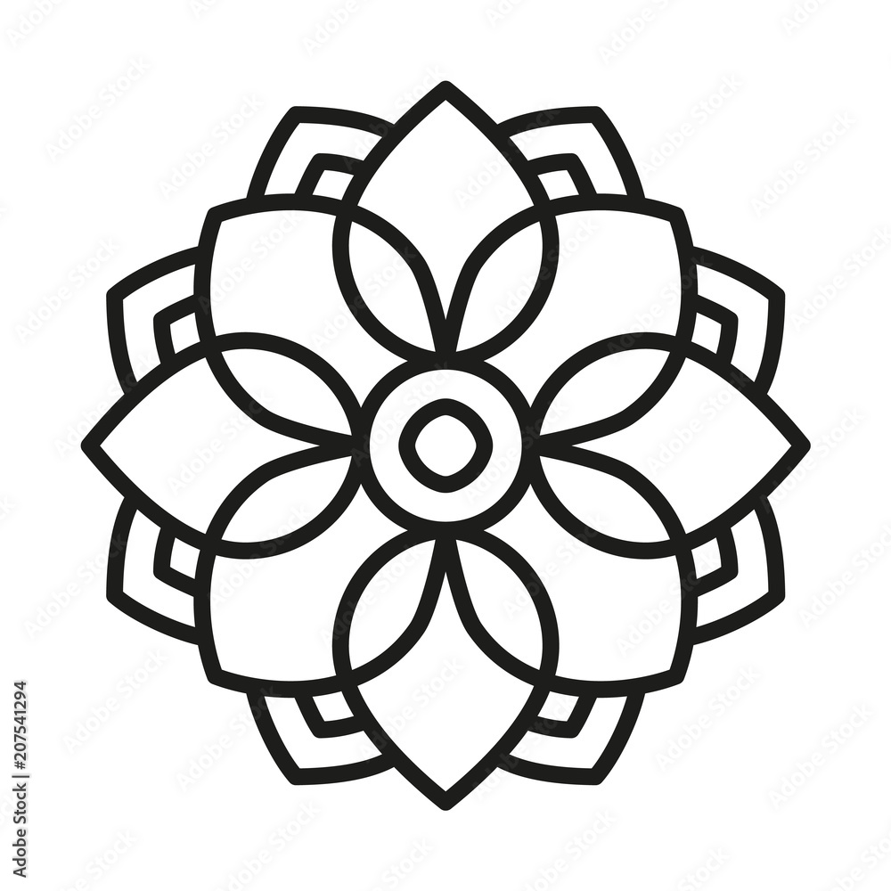 Simple Mandala Shape for Coloring. Vector Mandala. Floral. Flower.  Oriental. Book Page. Outline. Stock Vector