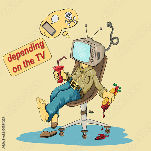 illustration of a man sitting in a chair with a TV instead of a head