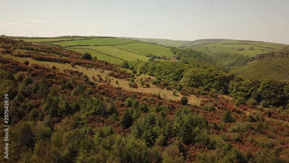 Aerial view of Exmoor National Park flying over forest Aerial view of Exmoor National Park flying over forest