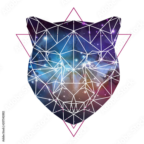 Abstract polygonal tirangle animal cheetah with open space background. Hipster animal illustration.