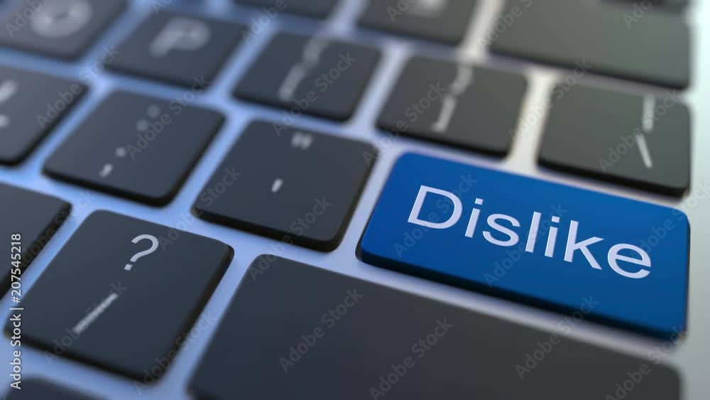 LIKE key turning over to DISLIKE button on the keyboard. Conceptual 3D animation LIKE key turning over to DISLIKE button on the keyboard. Conceptual 3D animation