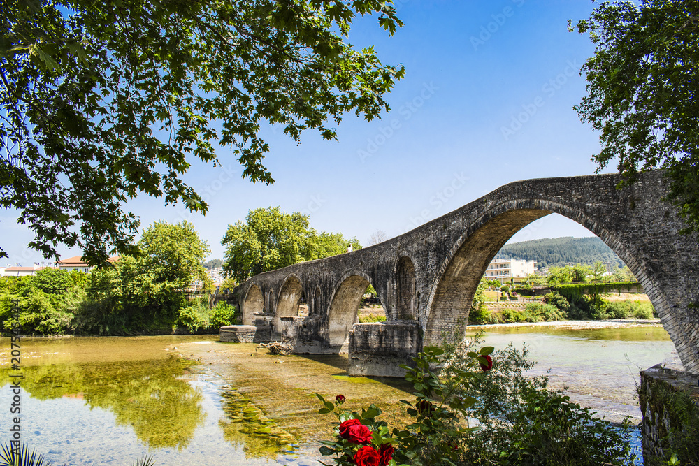 The famous stone bridge of Arta, in Epirus region, in Greece. It is the most legendary stone bridge in Greece.