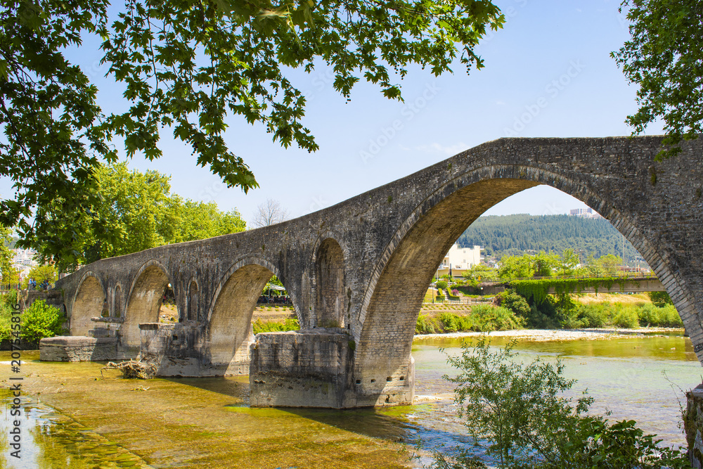 The famous stone bridge of Arta, in Epirus region, in Greece. It is the most legendary stone bridge in Greece.