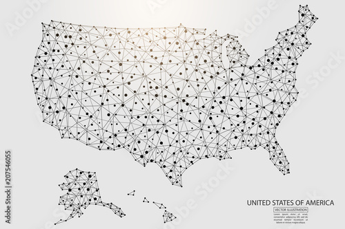 A map of United States of America consisting of 3D triangles, lines, points, and connections. Vector illustration of the EPS 10.