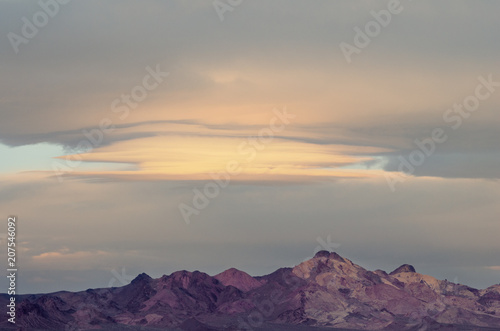 Morning lenticular clouds in the Mojave Desert in California.