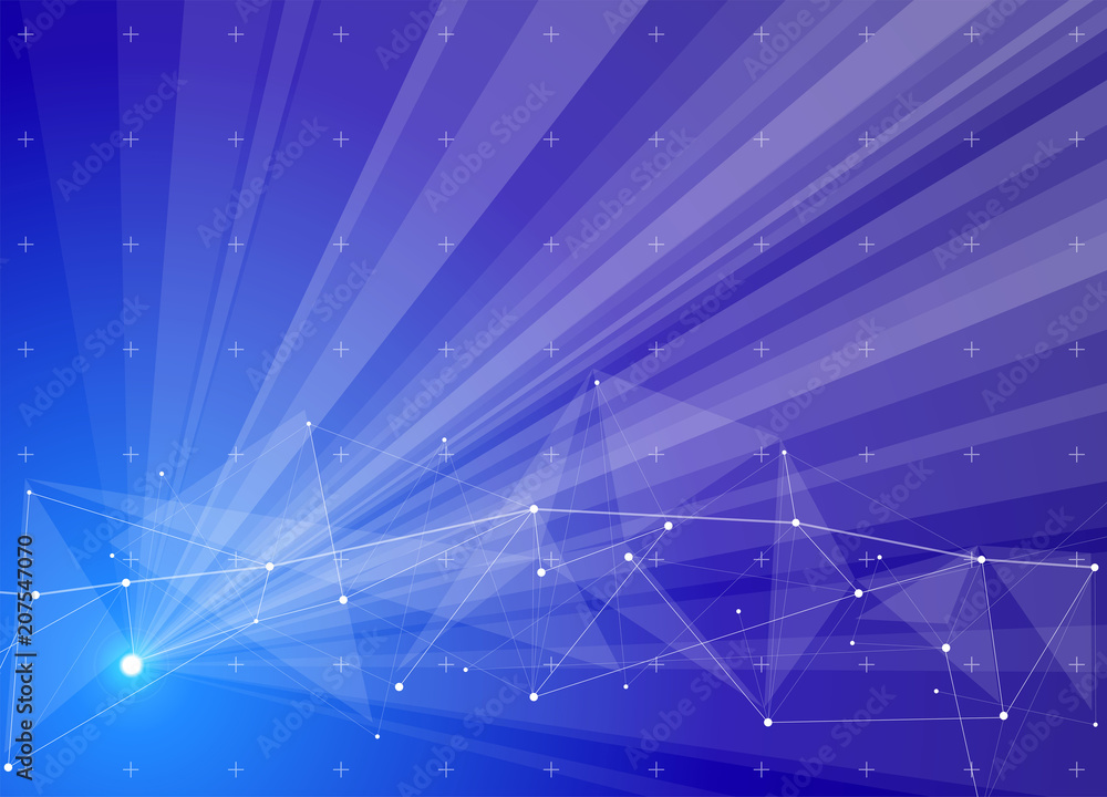 Fototapeta premium digital wave on a blue background of light rays coming from one point - the metaphor of the Internet, computer networks, machine learning, digital economy, information flows and large data - illustrat