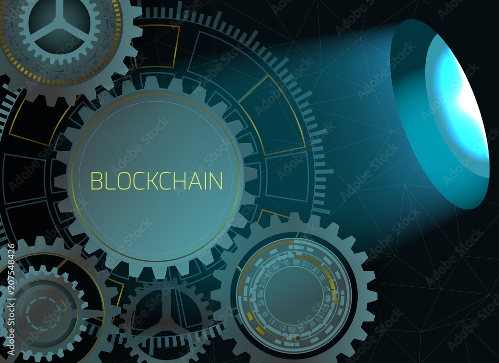Technology background with the inscription block chain.