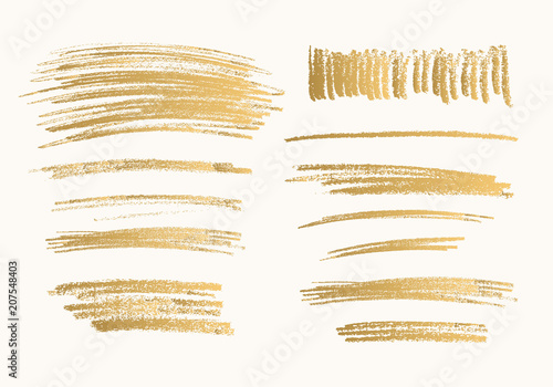 Golden hand drawn vector pencil scribbles. Isolated sketches.