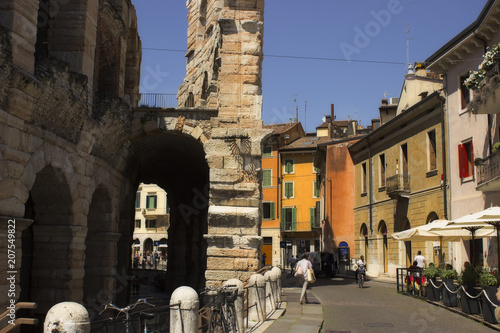 Historical city Verona in Italy. Small street near Arena