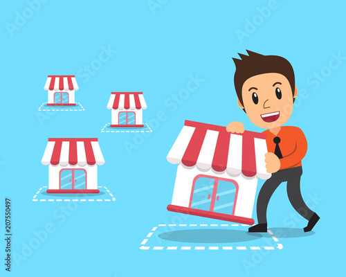 Vector cartoon businessman with franchise business concept for design.