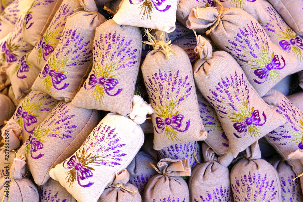 Fragrant dried lavender flowers in sachets