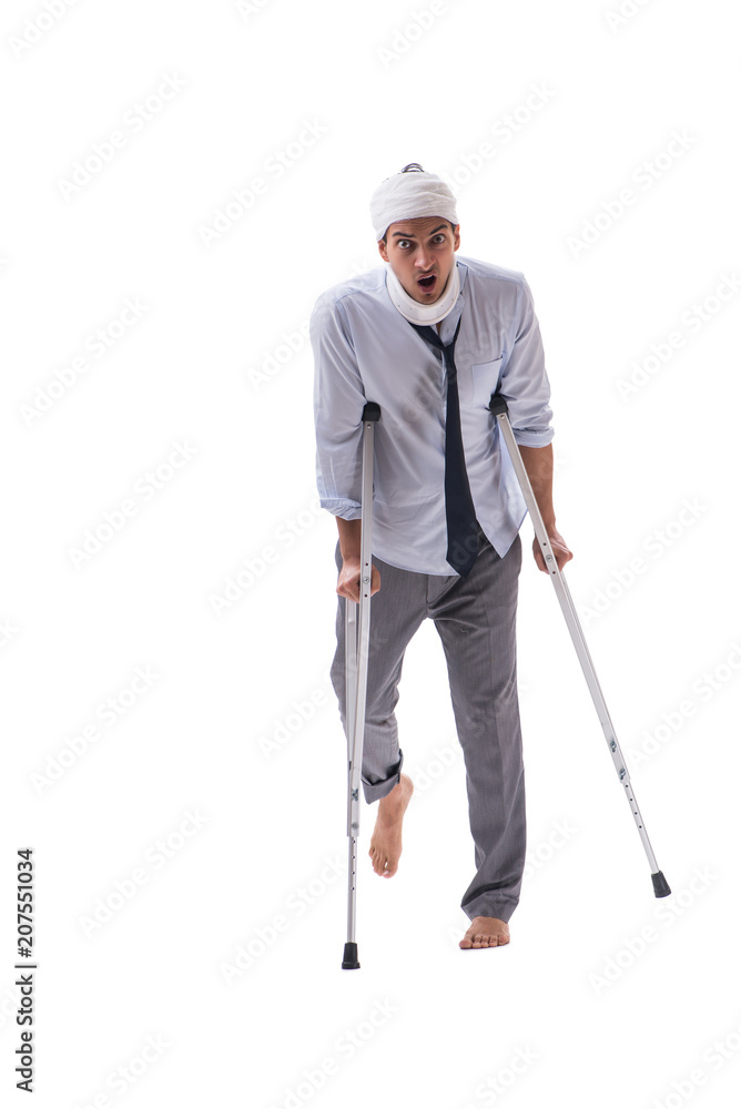 Injured businessman isolated on white background Injured businessman isolated on white background