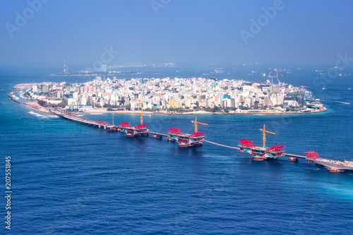 Male Malediven Insel Hauptstadt Meer Panorama Brücke Luftbild