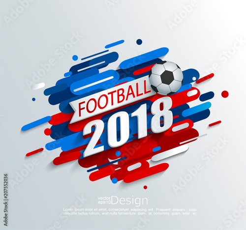Vector illustration for a football cup 2018 with dynamic background and ball. For the soccer championship.Perfect for design cards, invitations, gift cards, flyers, brochures, banners and so on.