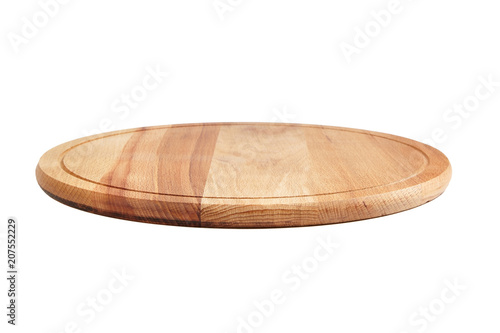 Round wooden beech cutting board, isolated