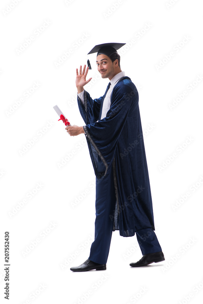 Student excited at his graduation isolated on white Student excited at his graduation isolated on white