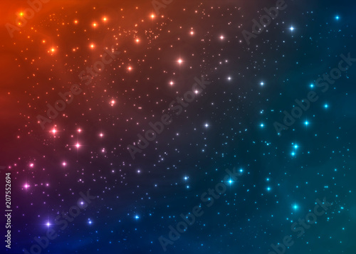 Fantasy colorful star cluster. Interstellar cloud. Outer space background. Vector cosmic illustration..