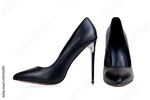 black classic high-heeled women's shoes isolated on white background