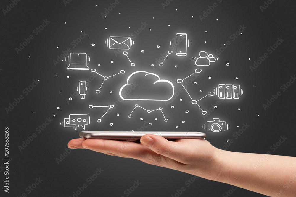 Hand working with cloud technology system and office symbol concept
Hand working with cloud technology system and office symbol concept