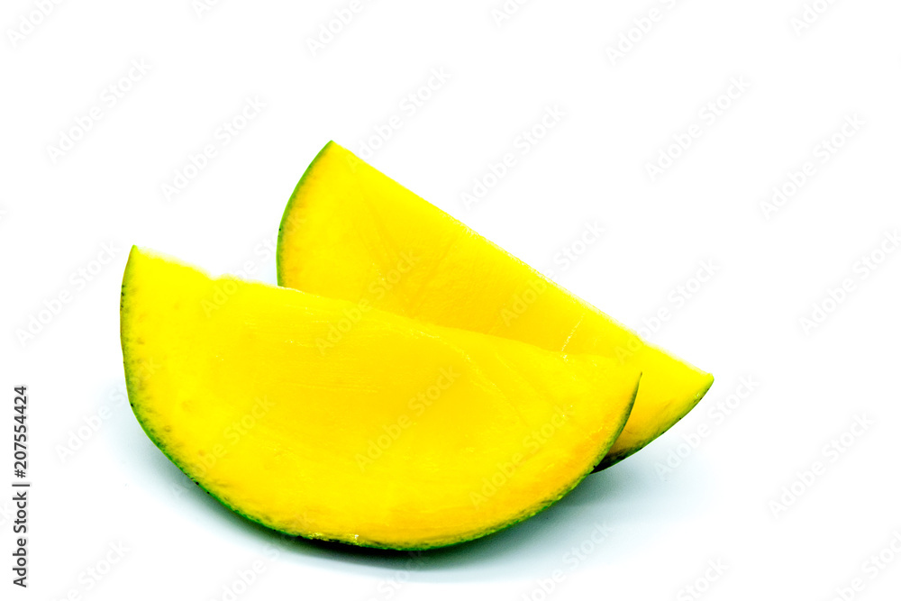 mango slices, cutted mango fruit isolated on white background mango slices, cutted mango fruit isolated on white background