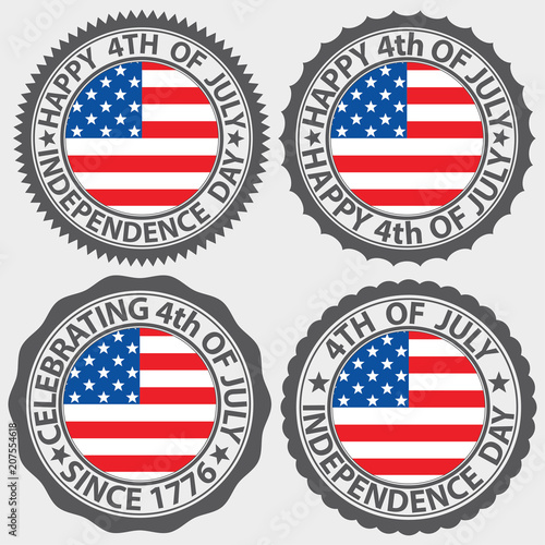 4th of July, USA independence day label set, vector illustration