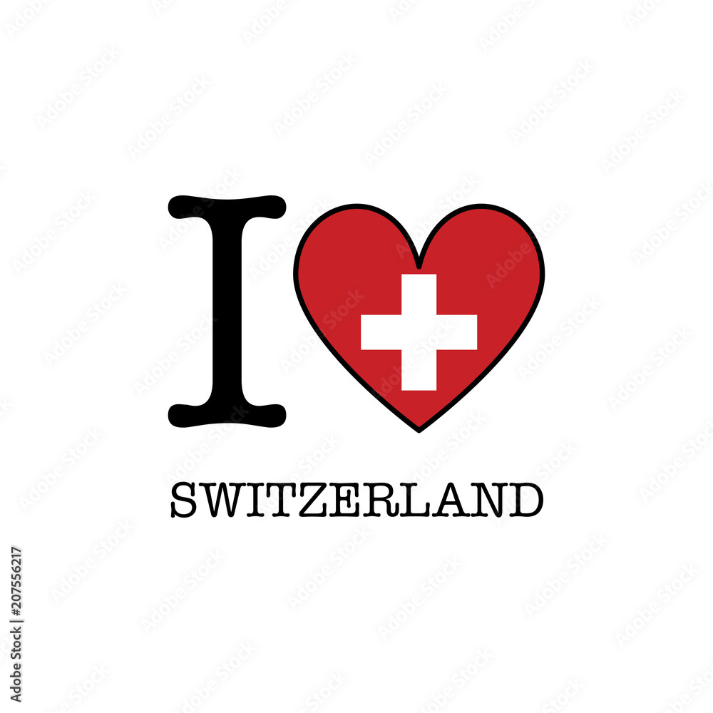 Fototapeta premium I love Switzerland. Heart shape national country flag icon