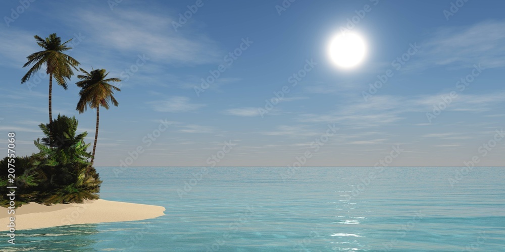 island in the ocean, tropical island, island with palm trees,
3D rendering