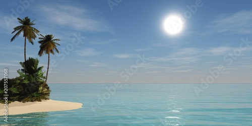 island in the ocean, tropical island, island with palm trees,  3D rendering © ustas