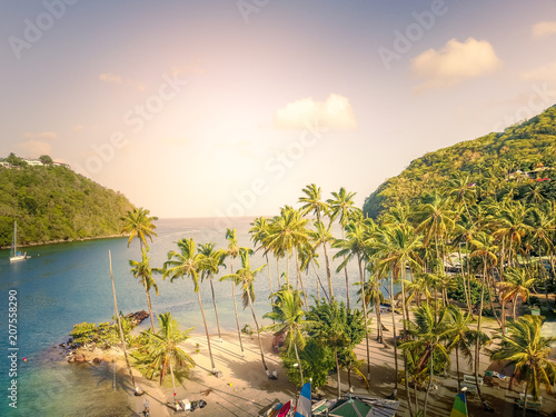 Fototapeta Naklejka Na Ścianę i Meble -  Aerial view of Marigot bay - St Lucia - Caribbean sea