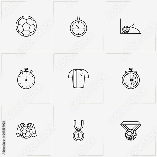 Football line icon set with football corner kick , soccer ball and soccer shirt
