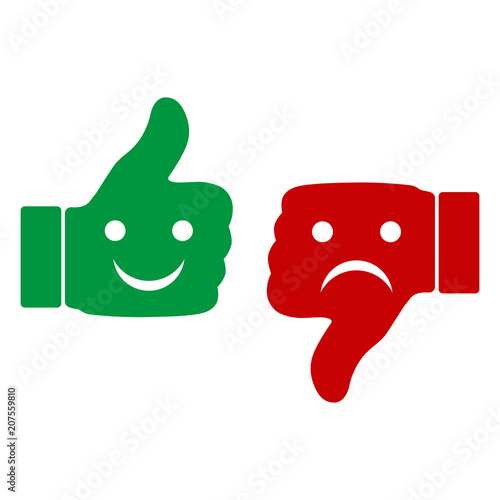 finger on hand up and down with emotions on white background