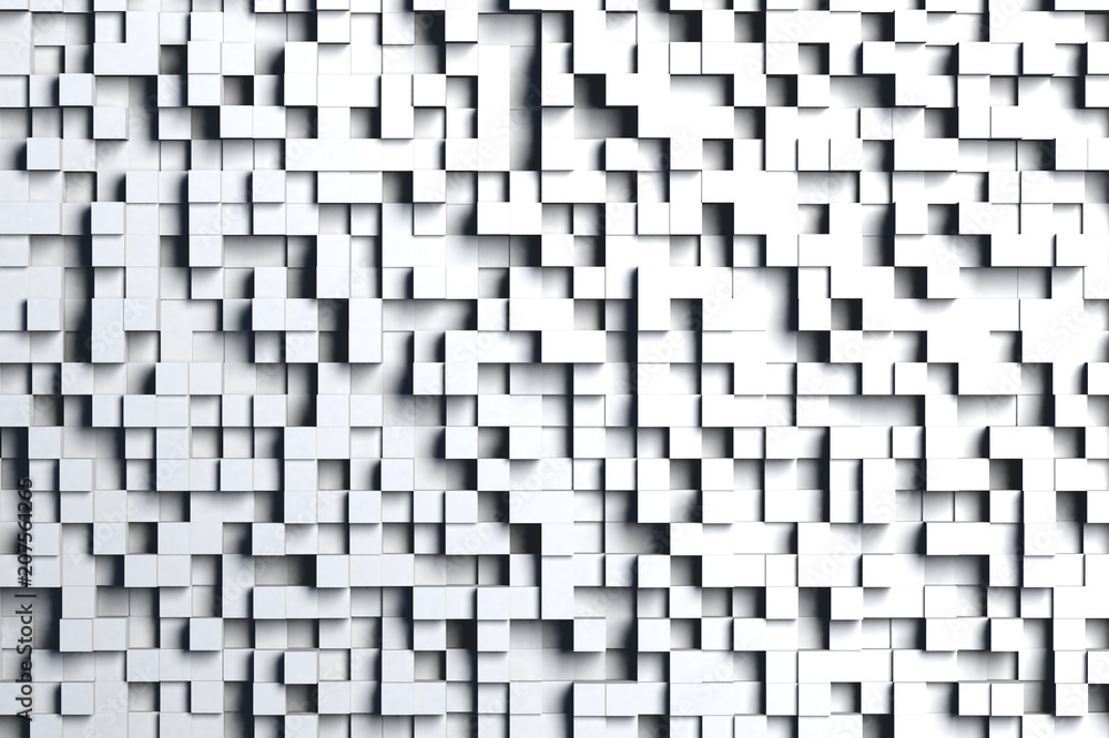Fototapeta premium Abstract gray or black and white 3d geometric cube or box shape tiles background or pattern design in bright light.
