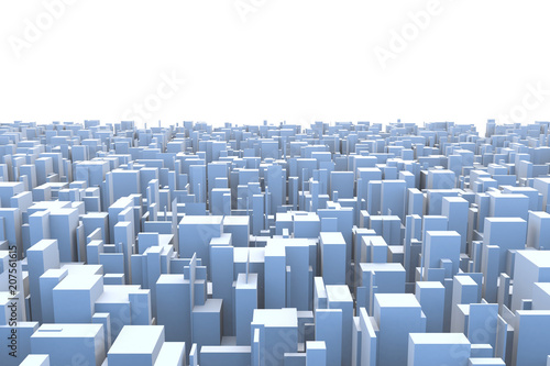 Abstract and generic 3d simple city blocks buildings skyscrapers skyline landscape.