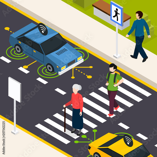City Crosswalk Isometric Background 