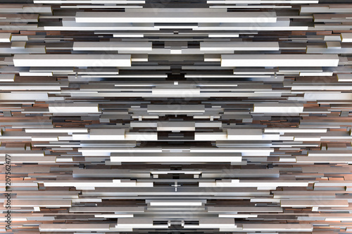 Abstract symmetrical sci-fi gray 3d geometric background texture design pattern from horizontal boxes.
