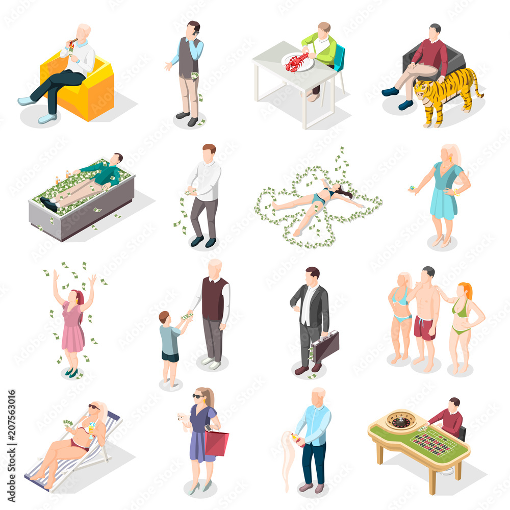 Obraz premium Rich People And Rich Life Isometric Icons