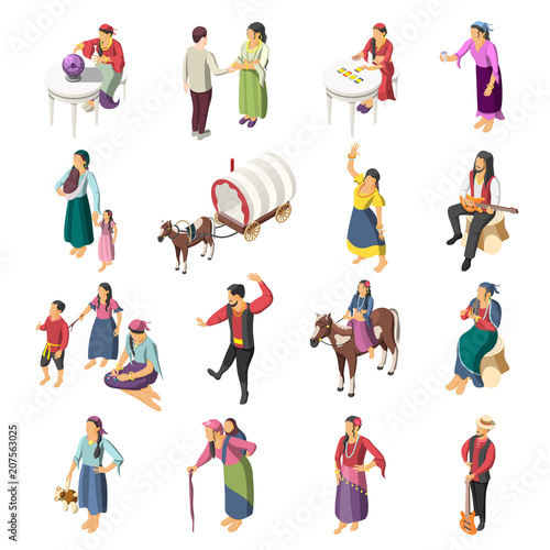 Gypsies Isometric Icons Set