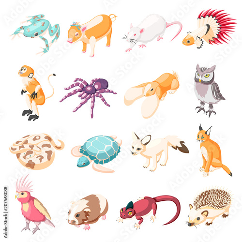Exotic Pets Isometric Icons © Macrovector