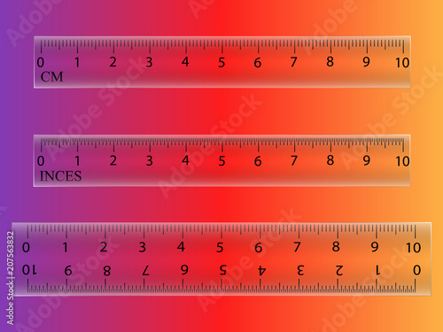 School of measuring plastic strap of 10 centimeters in colorless color. Vector illustration isolated on the background.