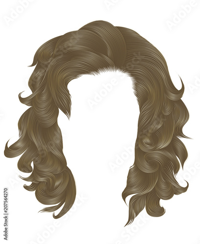 trendy  woman curly hairs blond color . 
medium length . beauty style . realistic  3d .