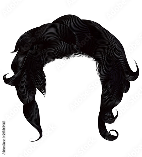 trendy  woman curly hairs black
brunette color . 
medium length . beauty style . realistic  3d .
