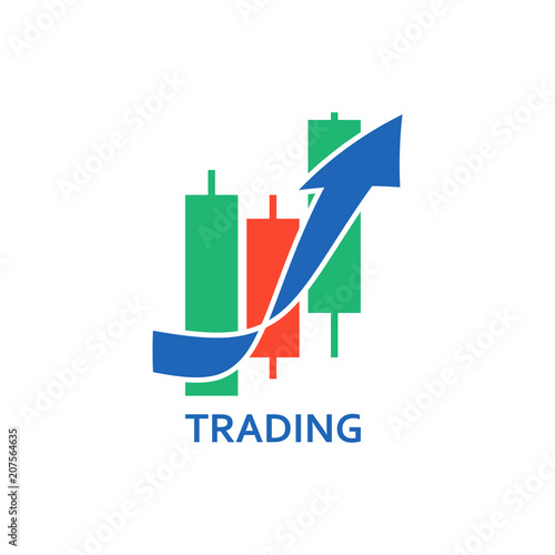 Template of logo for exchange and trading with japanese candles and arrow. Vector logotype