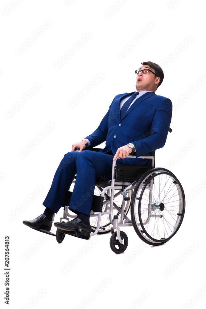 Businessman with wheelchair isolated on white background Businessman with wheelchair isolated on white background