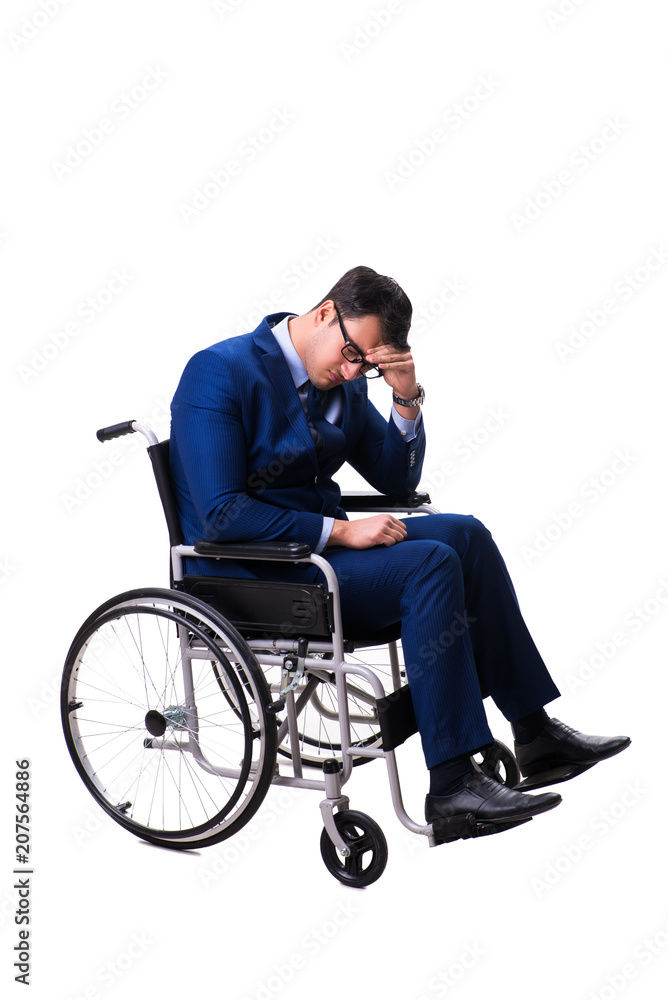 Businessman with wheelchair isolated on white background Businessman with wheelchair isolated on white background