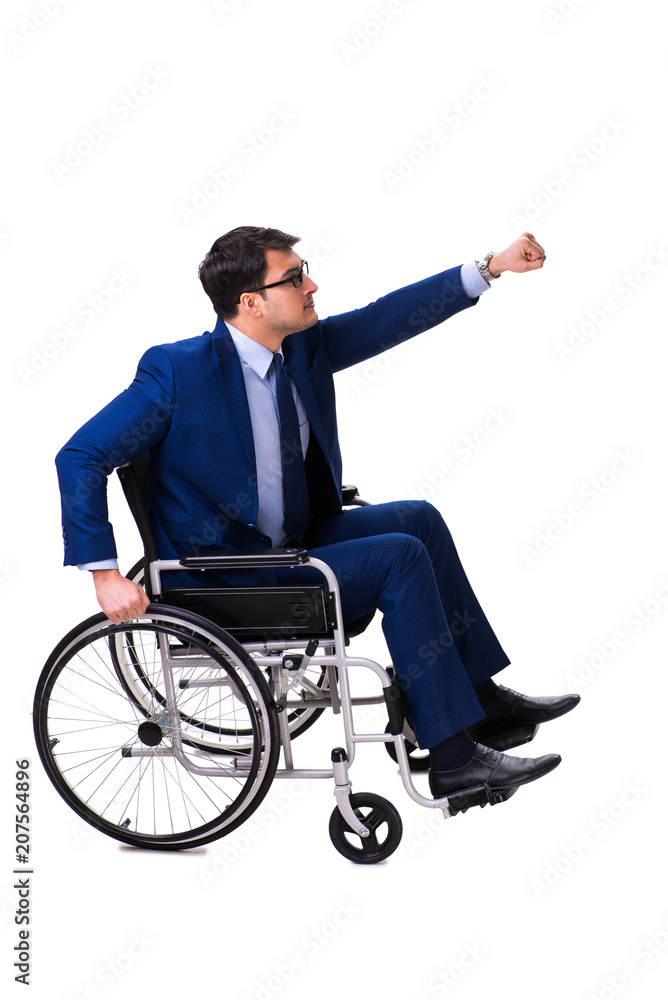 Businessman with wheelchair isolated on white background Businessman with wheelchair isolated on white background