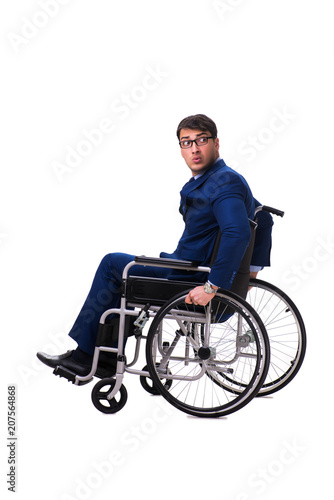 Businessman with wheelchair isolated on white background