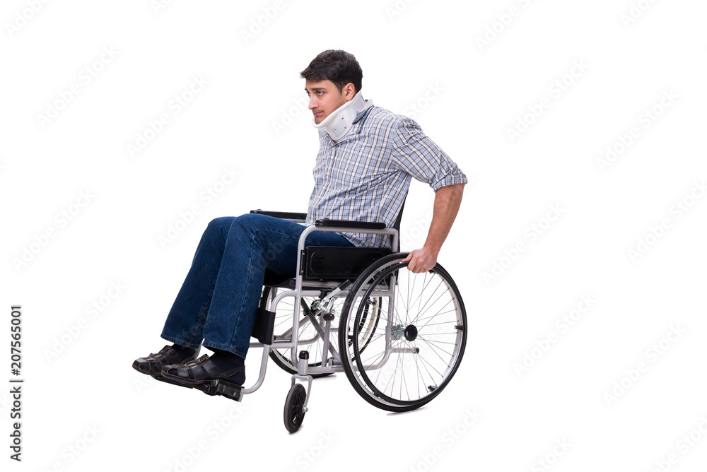 Man suffering from injury on wheelchair Man suffering from injury on wheelchair